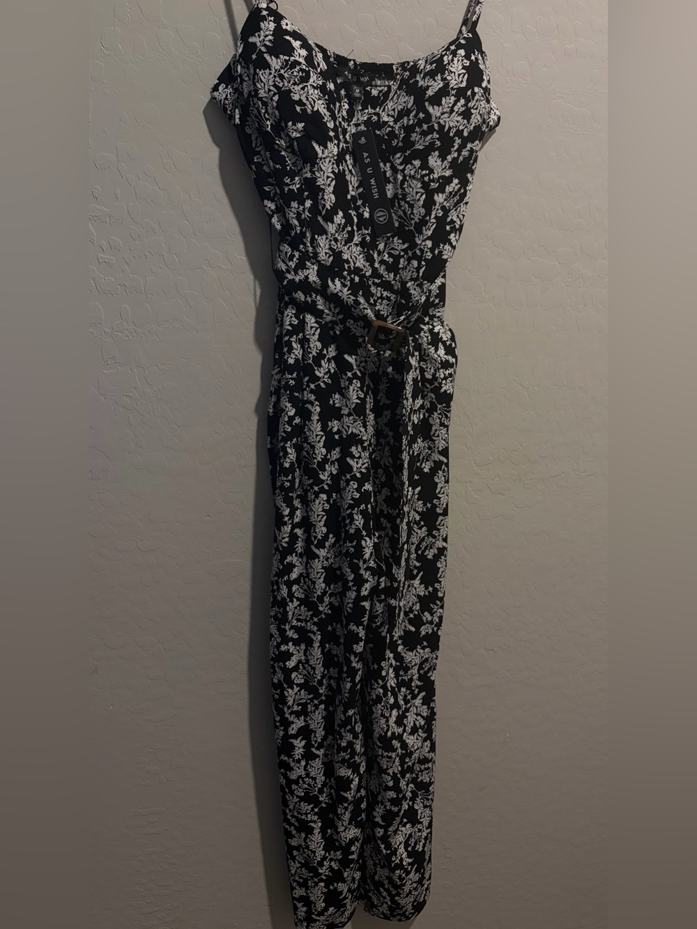 As U Wish Black & White Floral Jumpsuit with Belt